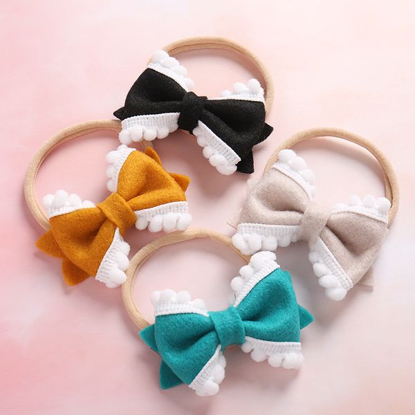 

mini petite baby bow headband handmade linen hair bows soft nylon headband baby hair accessory nylon headwear baby products, Slivery;white