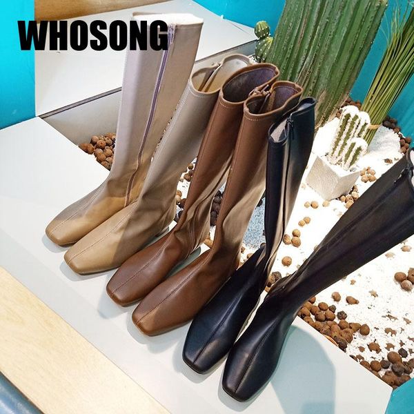 

женщины boots девушки knee high botas женщина на каблуках дамы площади toe обувь женский марка мотоцикла сапоги черные ботинки способа загру, Black