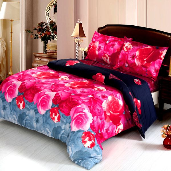 

4pcs 3d printed bedding set bedclothes chinese rose  size duvet cover+bed sheet+2 pillowcases 1012