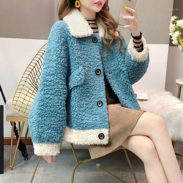 

winter jacket women 2021 teddy coat single breasted faux lamb fur coat warm thick fashion loose plush ladies faux fur1, Black