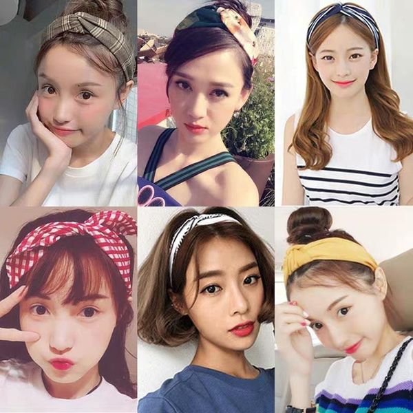 

fashion women's small flower leaf cloth headband vintage cross knot elastic bands soft solid girls hairband hair accessories, Golden;silver