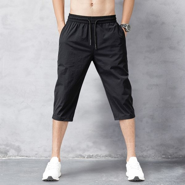 

ytrhn ice silk capri shorts and trousers pants thin trousers men's summer and trendy men's ins casual sports shorts eight-point lo, Blue