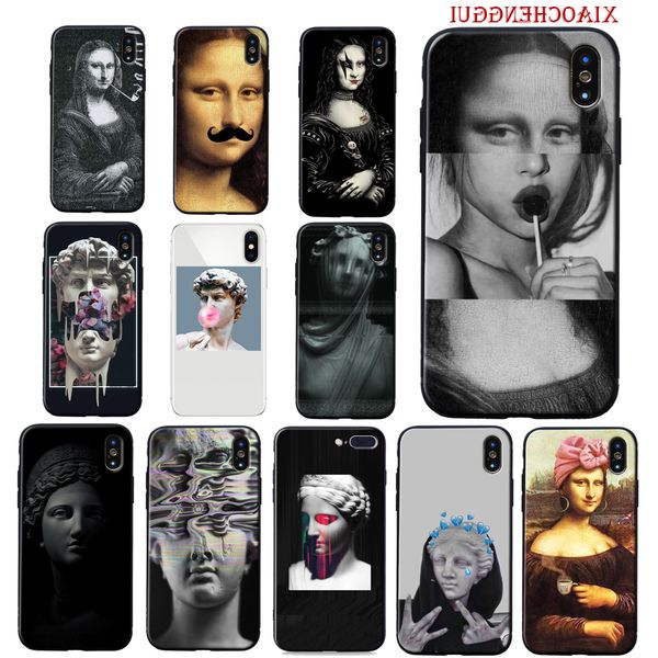 

mona lisa art david lines black soft shell phone cover for iphone 8 7 6 6s plus x xs 5 5s xr 11 12 mini pro max se2020 cases