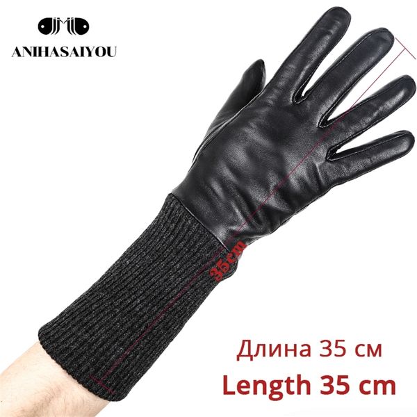 

fashion black long genuine keep warm leather gloves, good quality sheepskin women's gloves-7029