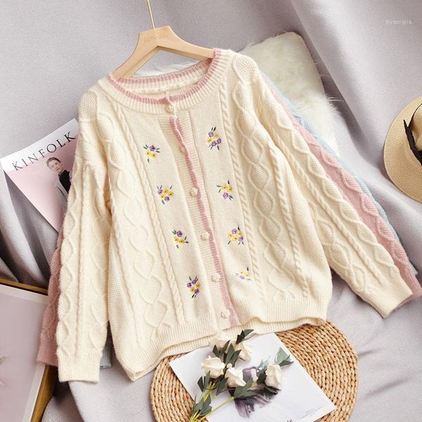 

2020 fashion women autumn winter knit cardigans flower sweaters basic cardigans1, White