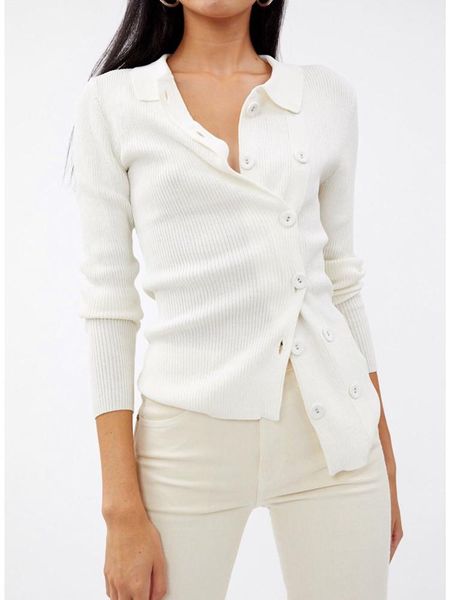 

двубортный женщины вязаные кардиган тонкий lady stripes воротник отложной трикотажной top белый черный свитер outwear, White