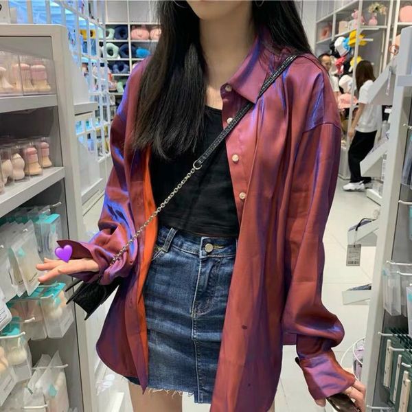 

2021 new imitation silk female blouse sleeve plus size 3xl shirt solid lapel casual ladies fashion clothes 0h94, White