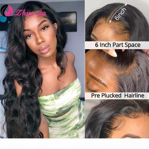 

zhuo jia 13x6 lace front wig body wave human hair wigs for women 250 density brazilian hair wigs pre plucked hairline 13x4, Black;brown