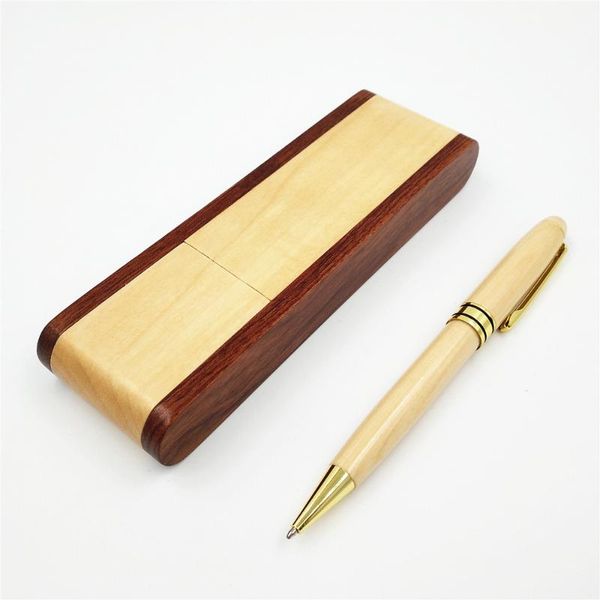 

one set wood ball pen with pencil case 0.5 mm black ink refill ballpoint pen writing materials creataive office school supplies, Blue;orange