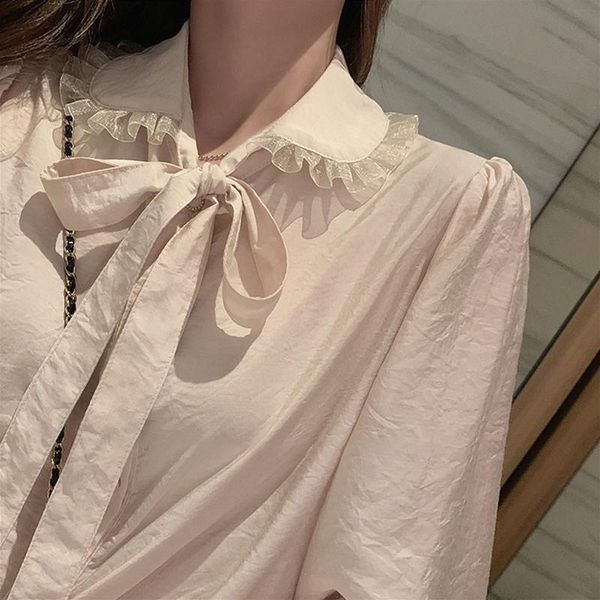 

casual vintage blouse women elegant kawaii blouse female chic office lady loose bow designer korean fall 2020 women clothing, White