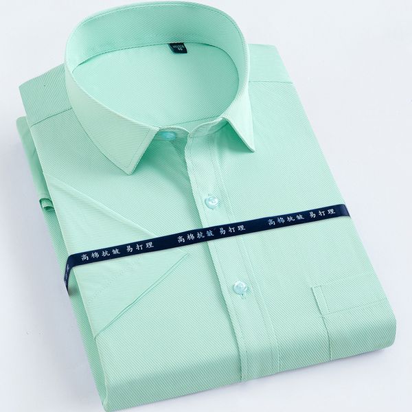 

short sleeve men's twill summer formal striped shirts for male casual regular fit mens clothing social high quality, White;black