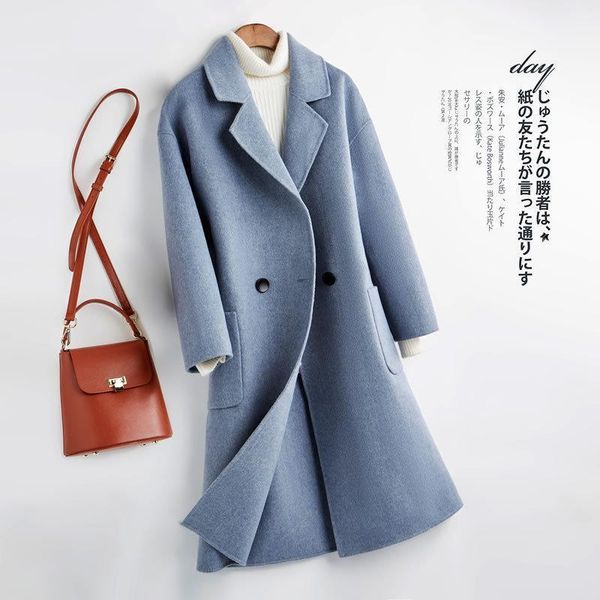 

autumn/winter 2020 new suit collar double-sided wool coat female long pure wool woolen cloth coat female fashion1, Black