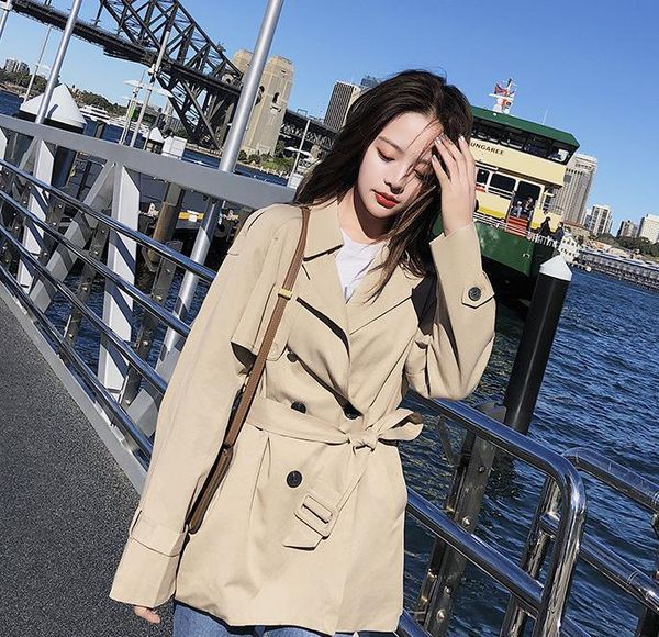 

Autumn Ladies Belt Big Long Jacket Short Sleeve Na80, Tan;black