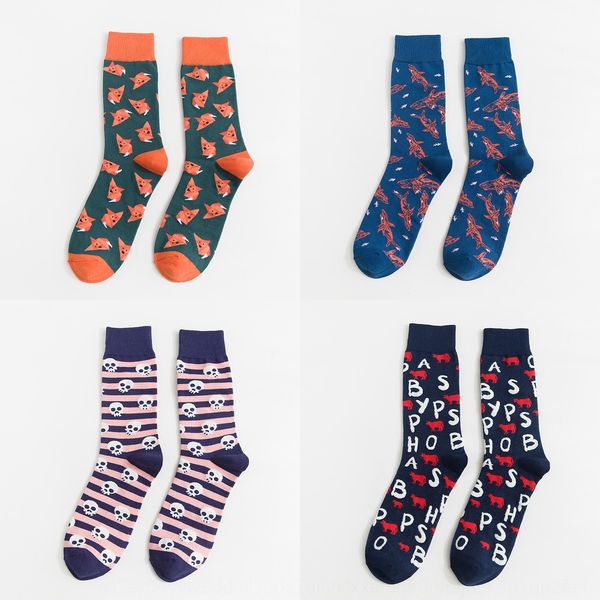 

autumn and winter new men's cartoon cartoon animation pure socks medium cotton medium tube fashion letter casual sports men's sock, Black