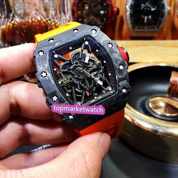 

manufacturers rm 35-02 ntpt all carbon fiber red case skeleton dial japan nh automatic rm35-02 mens watch red rubber s, Slivery;brown