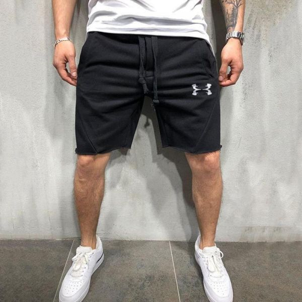 

new men knee-length short pants cotton shorts elastic drawstring waist men's loose sweatshort side pockets summer shorts fitness q1103, White;black