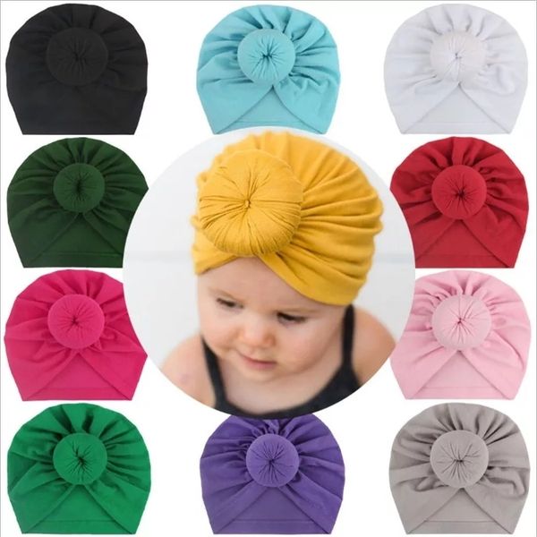 

baby headband cotton turban newborn bowknot head wrap soft beanies kids solid elastic hats headwrap 11 color dhe1431