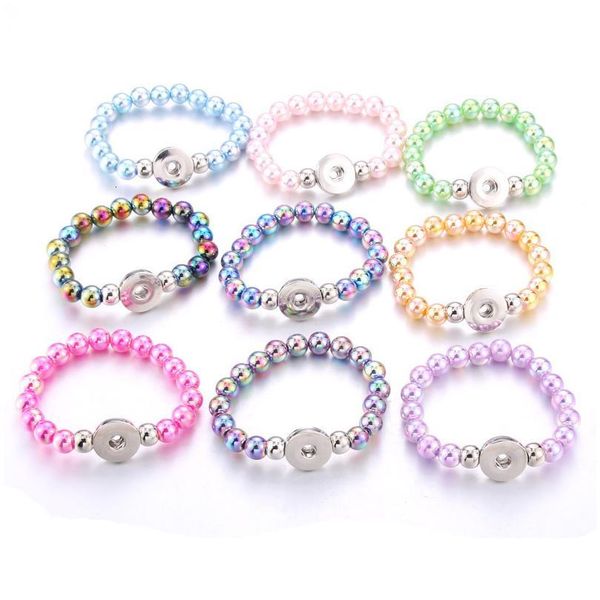 

2019 new 18mm snap button bracelet handmade imitation pearl beads snap bracelet adjustable elastic diy charm b bbyfdy, Golden;silver