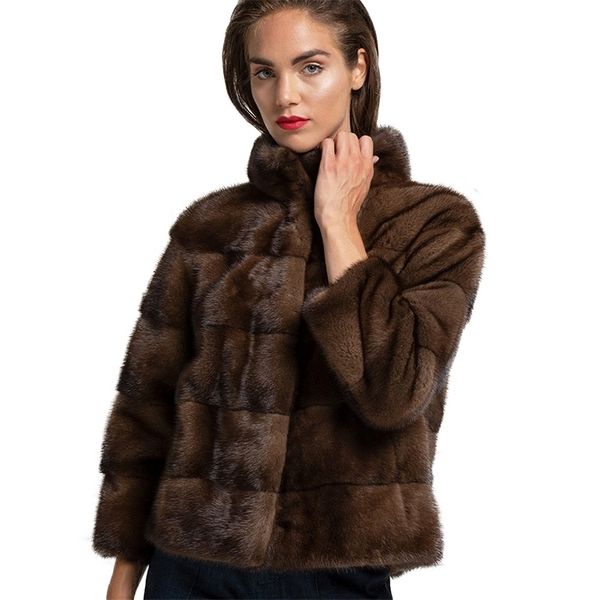

ur autumn real natural jacket woman fashion luxuriou long mink fur outwear winter coat warm 201208, Black