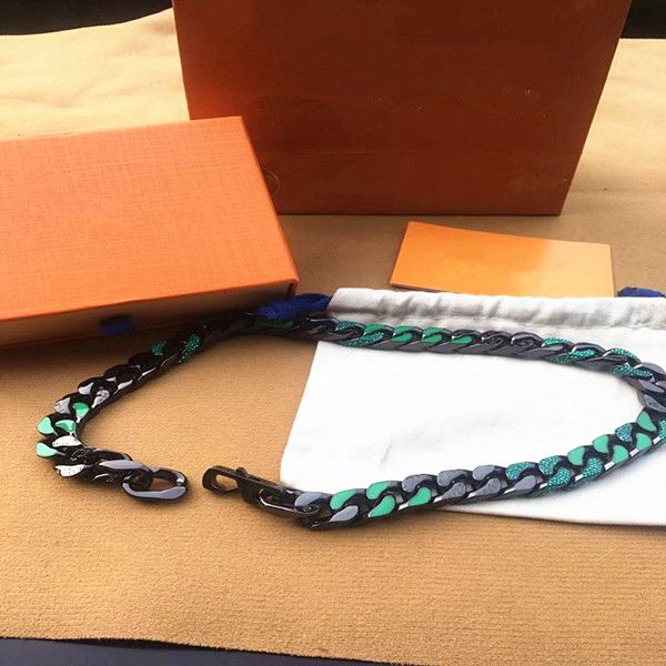 

2020 hip hop jewelry men 316l titanium steel engrave four leaf flower colored enamel thick chain links patches necklace 5 styles, Silver