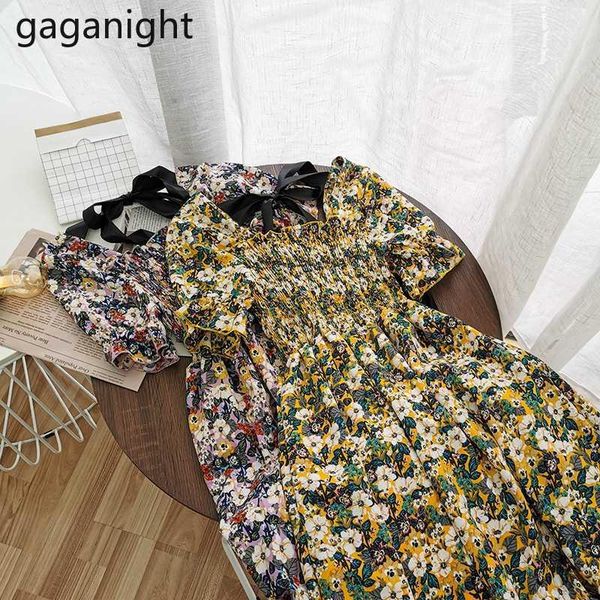 

gaganight vintage floral dress korean ruched stretch slim long vestidos summer elastic empire large swing chiffon maxi dresses1, Black;gray
