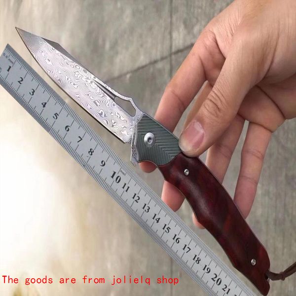 

quick opening bearing folding vg2 steel damascus knife forged particulate yellow sandalwood handle hunting defense outdoor camping qynf bw2j
