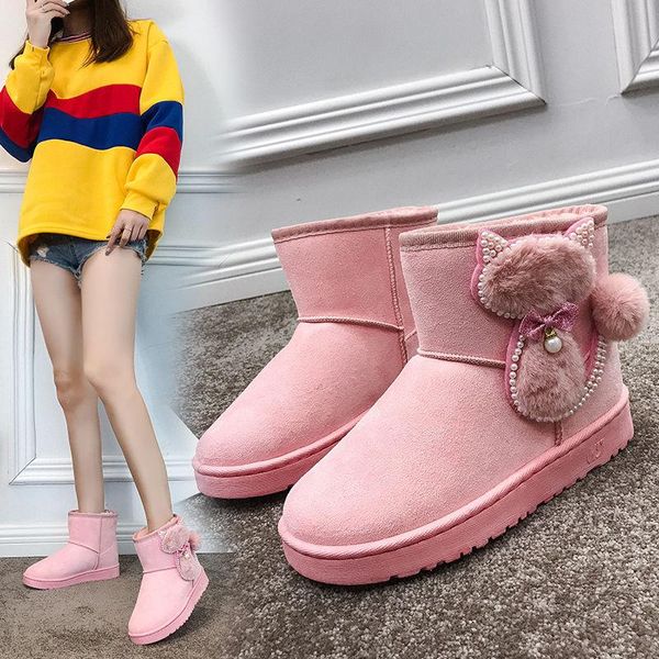 

2020 новая зима женщины snow boots student прекрасный pearl cat плюшевые сгущаться разминка хлопок сапоги девушки симпатичные короткие покры, Black