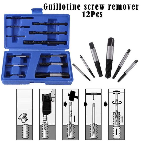 

12pcs screw extractor damaged nut screw bolt stud remover drill bit set power tool accessories bolts remover drivers steel1