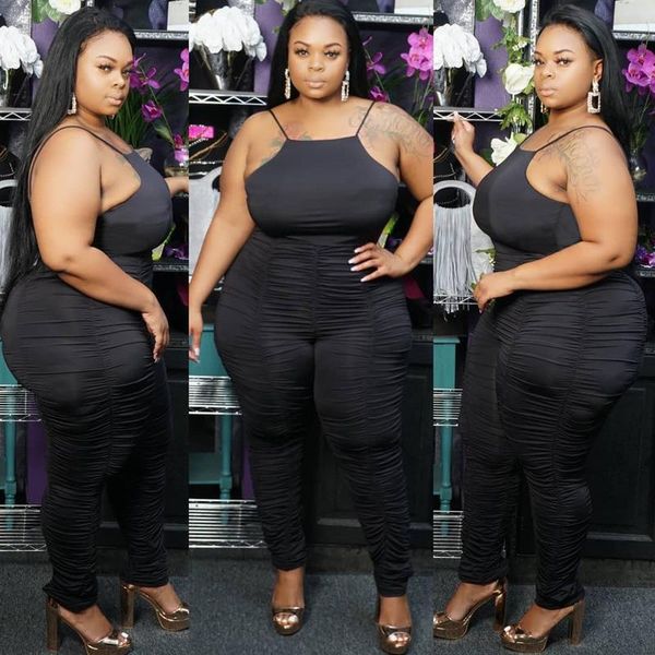 

summer women rompers spaghetti strap plus size 4xl 5xl stacked ruched pencil bodycon jumpsuit night club party playsuits, Black;white