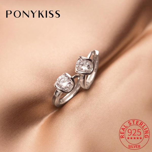 

hoop & huggie ponykiss classic 925 sterling silver round zircon earrings for women party delicate accessory wholesale chic gift, Golden;silver