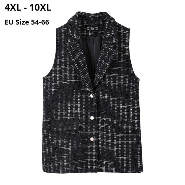 

plus size 10xl 9xl 8xl women spring autumn vest coats femme elegant plaid vest office laides slim for mujers, Black;white