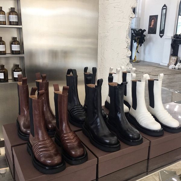 

brand booties mid-calf boots in storm cuir women platform boots 2019 new fashion lady boot luxury designer women boots, Black