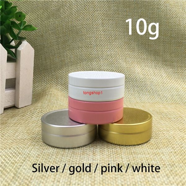 10g jarro de alumínio vazio ouro prata branco rosa 10ml lip bálsamo recipiente loção creme amostra de amostra frasco livre frete grátis frete grátis