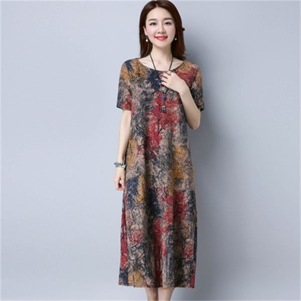 

2021 new summer robe vintage floral dress plus size women's clothes long wxf90 cxko, Black;gray