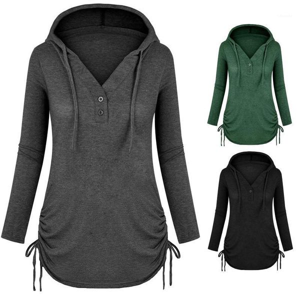 

fashion buttons hooded tunic blouse shirt slim lace up tee casual winter ladies female women long sleeve blusas pullover1, White