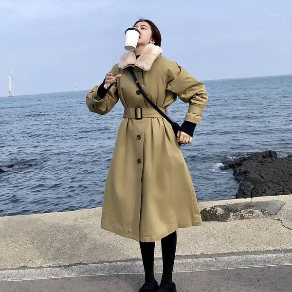 

2021 new loose winter jacket women turn-down collar pockets fashion long parkas winter coat women adjustable waist clothes q3501, Black