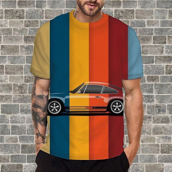 

men's t shirt 3d print striped graphic car crew neck daily sports print short sleeve casual classic designer big and tall yellow t2tz#, White;black