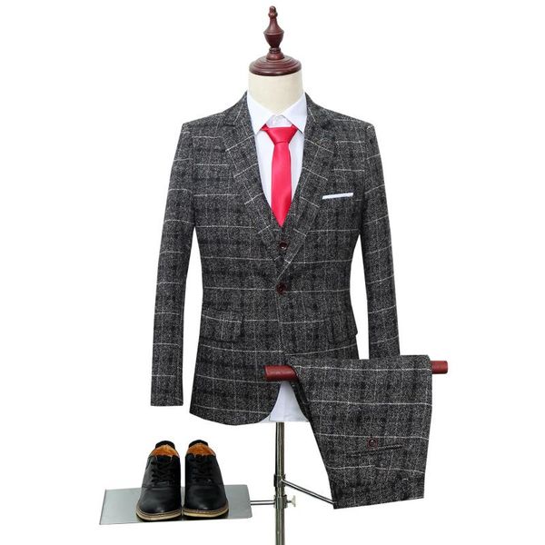 

мужская новая мода бутик плед свадебное платье костюм 3-х частей blazer + жилет + брюки мужские формальные бизнес повседневный марка костюмы, White;black