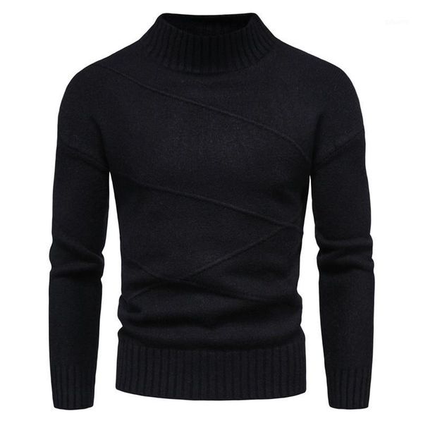 

mens turtleneck half wool pullover autumn winter warm solid comfortable long sleeve slim fit clothes knitted casual male sweater1, White;black