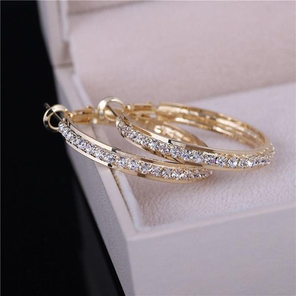 

big crystal hoops earrings 3cm hoop round dangle earring jewelry women crystal diamante rhinestone large hiphop ear ring gift, Golden;silver