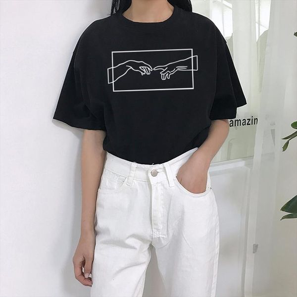 

michelangelo casual fashion summer new short sleeve large size s 2xl loose female harajuku cartoon print o neck t shirt, White