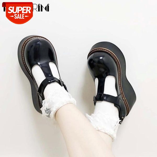 

ribetrini genuine leather female pumps buckle strap platform black punk pumps women wedges rivet cool fashion shoes woman #qn2s