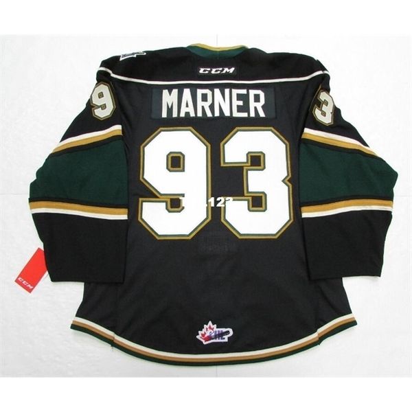 Homens reais Real completo bordado # 93 Mitch Marner Londres Knights OHL Autêntico Terceiro Edge 2.07287 ou Personalizado Qualquer nome ou Número Jersey Hóquei