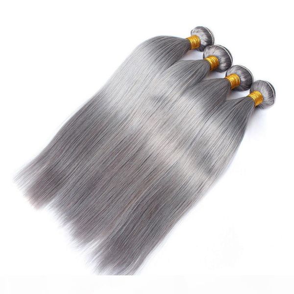 

brazilian straight grey hair bundles double wefts non remy human hair extensions virgin hair 3pcs lot, Black;brown