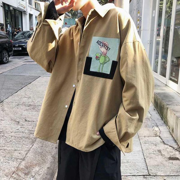 

2020 spring and summer new men's youth japanese version of harajuku style couple loose casual letter cartoon print jacket m-2xl1, Black;brown