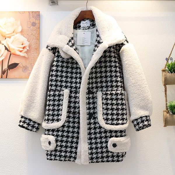 

ewq] 2020 winter fashion female fur collar single breasted minimalist loose plaid cotton heavy denim jacket cardigan coat 8d367, Black;brown