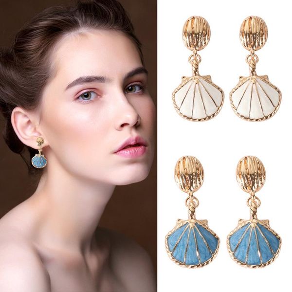 

heeda korean vintage sea style shell earrings for women graceful joker blue white earring kpop fashion ear jewelry decoration, Silver