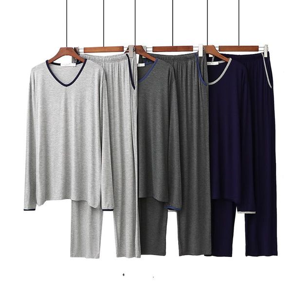 

men's sleepwear spring autumn modal pajamas long sleeve pant pyjama set cotton winter male nightwear pijama hombre 2021, Black;brown