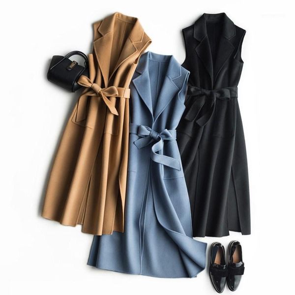 

women's vests double sides cashmere 100% woolen vest women's middle and long spring autumn 2021 winter loose korean blue vest1, Black;white