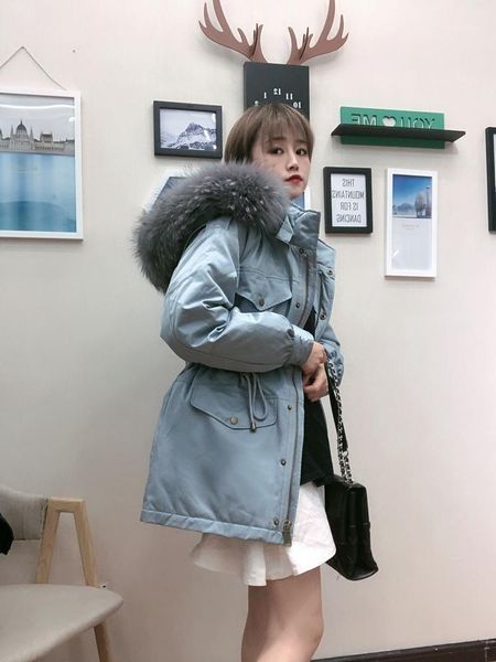 

women's down & parkas winter coat female jacket raccoon fur hooded clothes 2021 korean 80% duck long warm coats hiver lw216001, Black